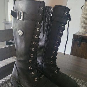 Harley Davidson tall lace up riding boots with side zipper- for easy entry